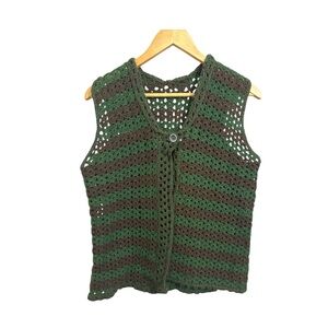 Green and Brown Crochet Vest 70s Style
